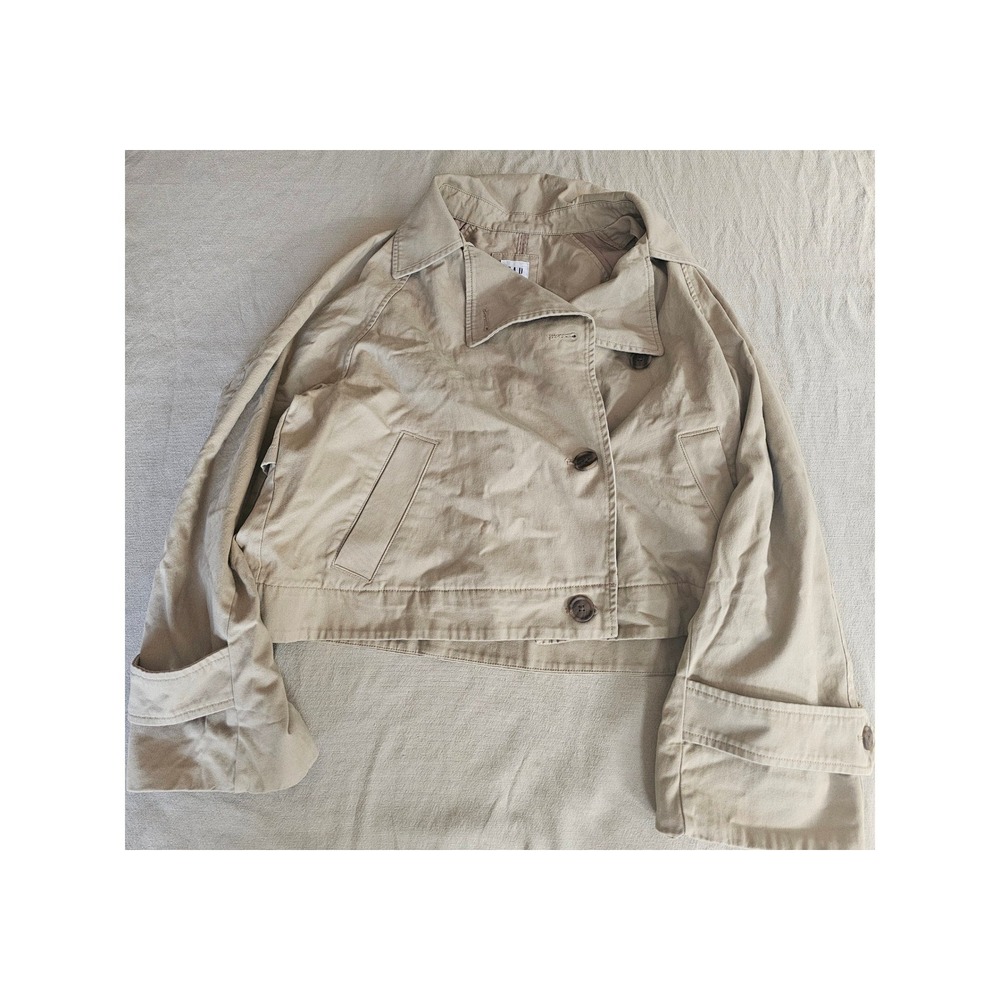 GAP Womens Cropped Trench Jacket Khaki Tan Cotton Twill Size M 1172479-00-2